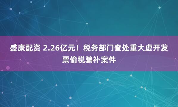 盛康配资 2.26亿元！税务部门查处重大虚开发票偷税骗补案件