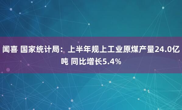 闻喜 国家统计局：上半年规上工业原煤产量24.0亿吨 同比增长5.4%